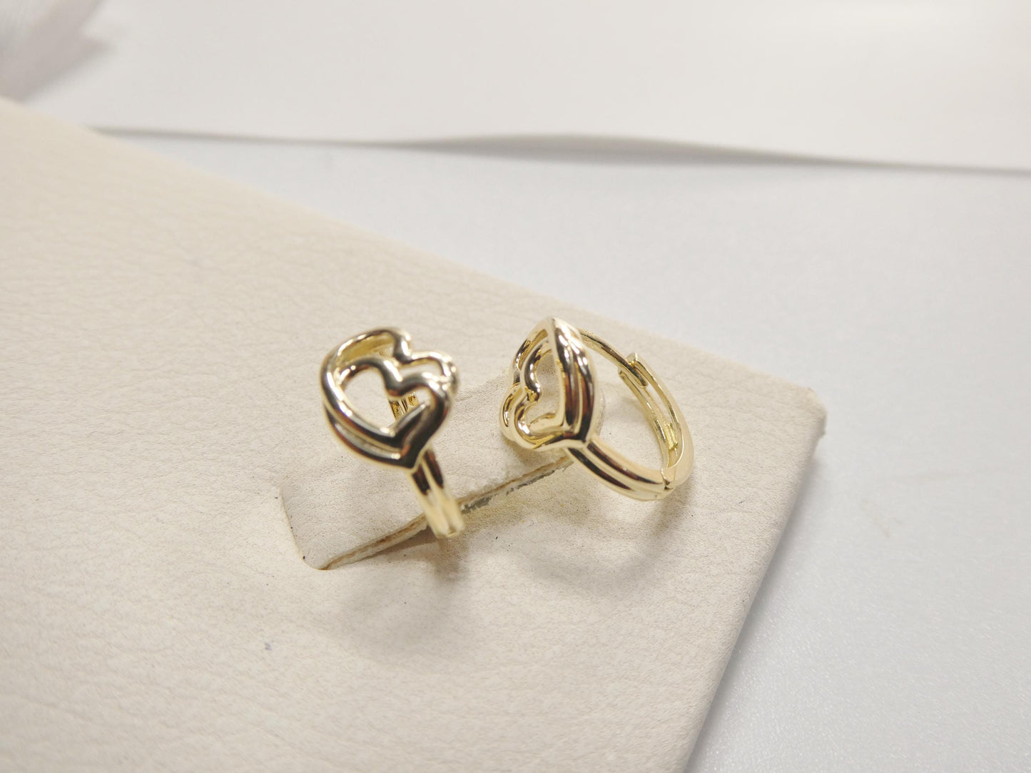 real 10k solid yellow gold designer double heart  hoop huggie earrings