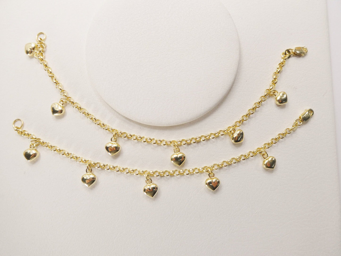 real 10k solid yellow gold 5.5/ 6.5 inch children/women heart dangling cable bracelet