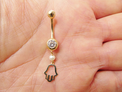 14k Real Solid Yellow Gold Mother of Pearl Turtle Belly Button Ring Piercing