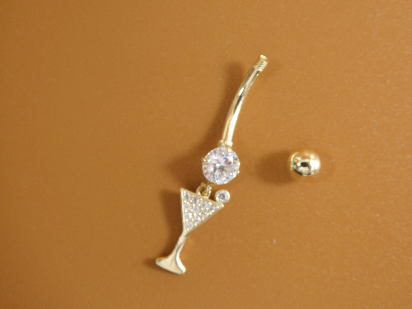 14k real solid yellow gold wine cup belly button ring piercing