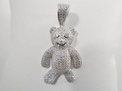 Real 925 Sterling Silver Teddy Bear Pendent and 2mm 18 Inch Moon Cut Chain