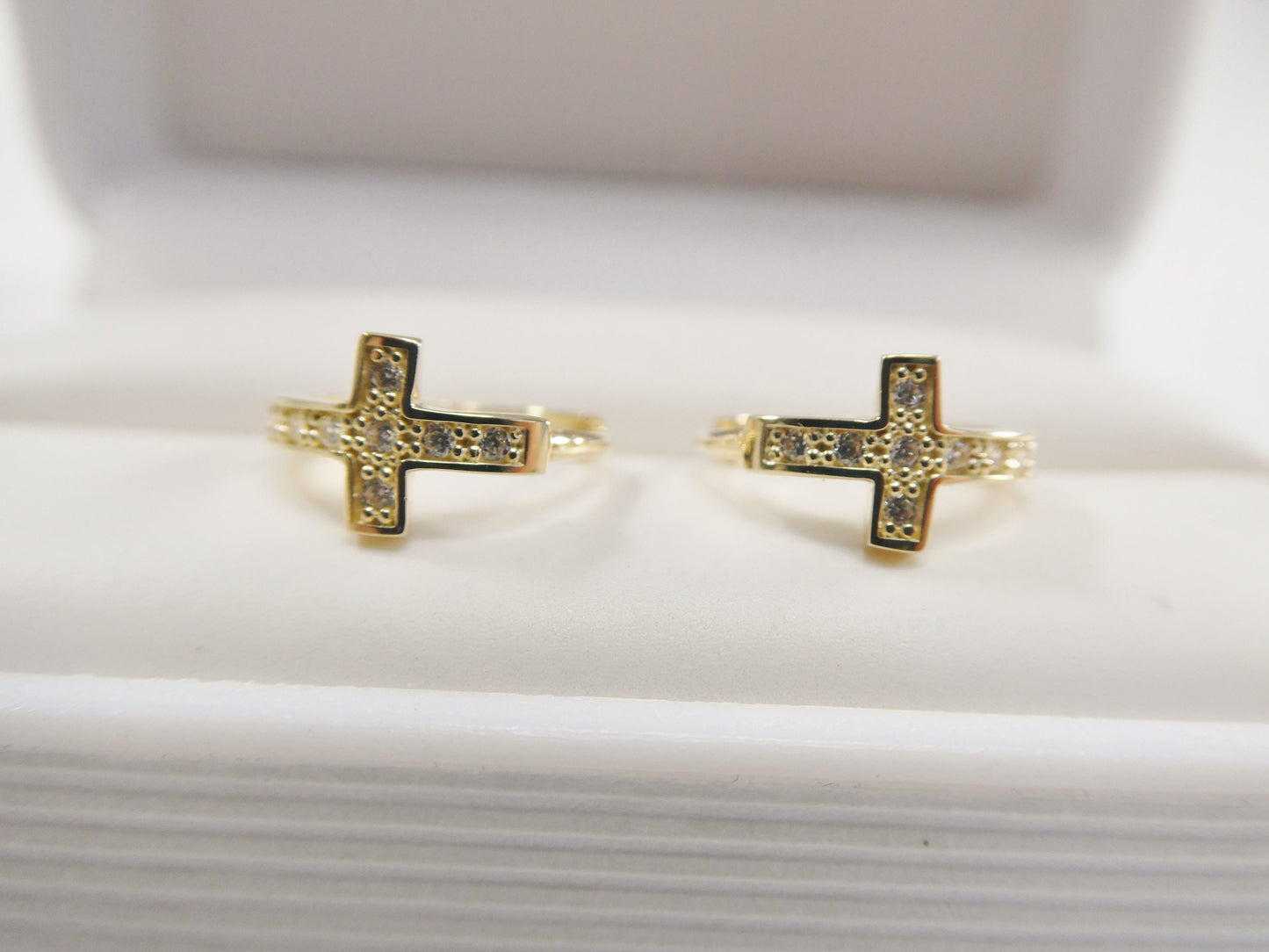 real 10k solid yellow gold cross hoop huggie earring