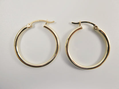 Real 10k Solid Yellow Gold Plain High Polish 25mm Hoop Earrings