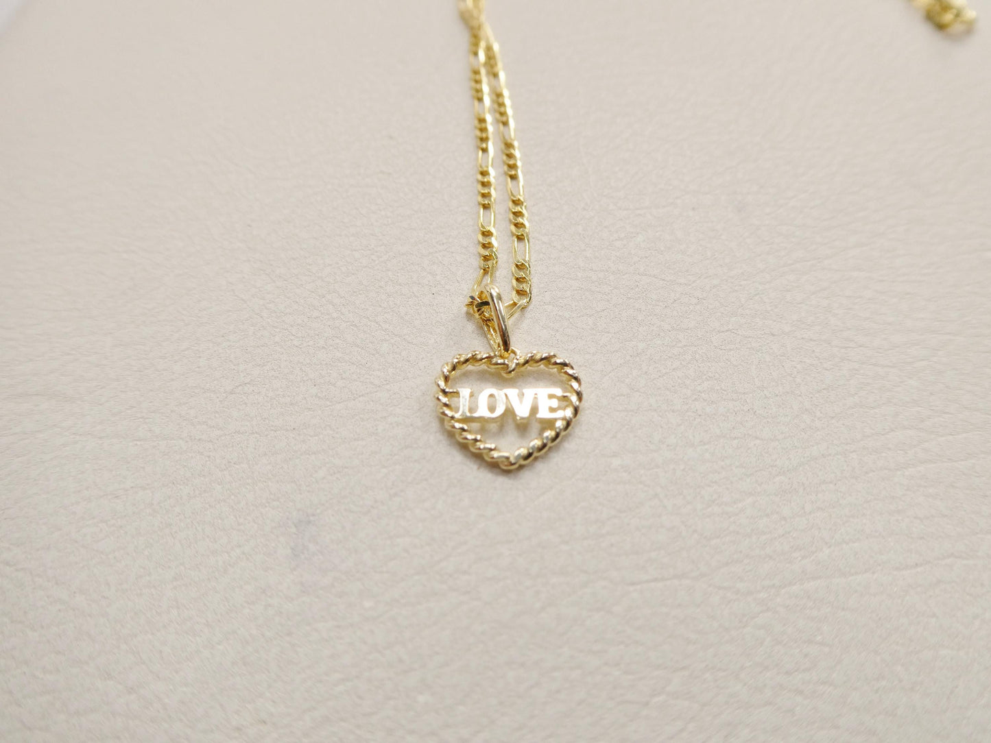 10k Yellow Gold Figaro Chain Necklace with Love Heart Pendant