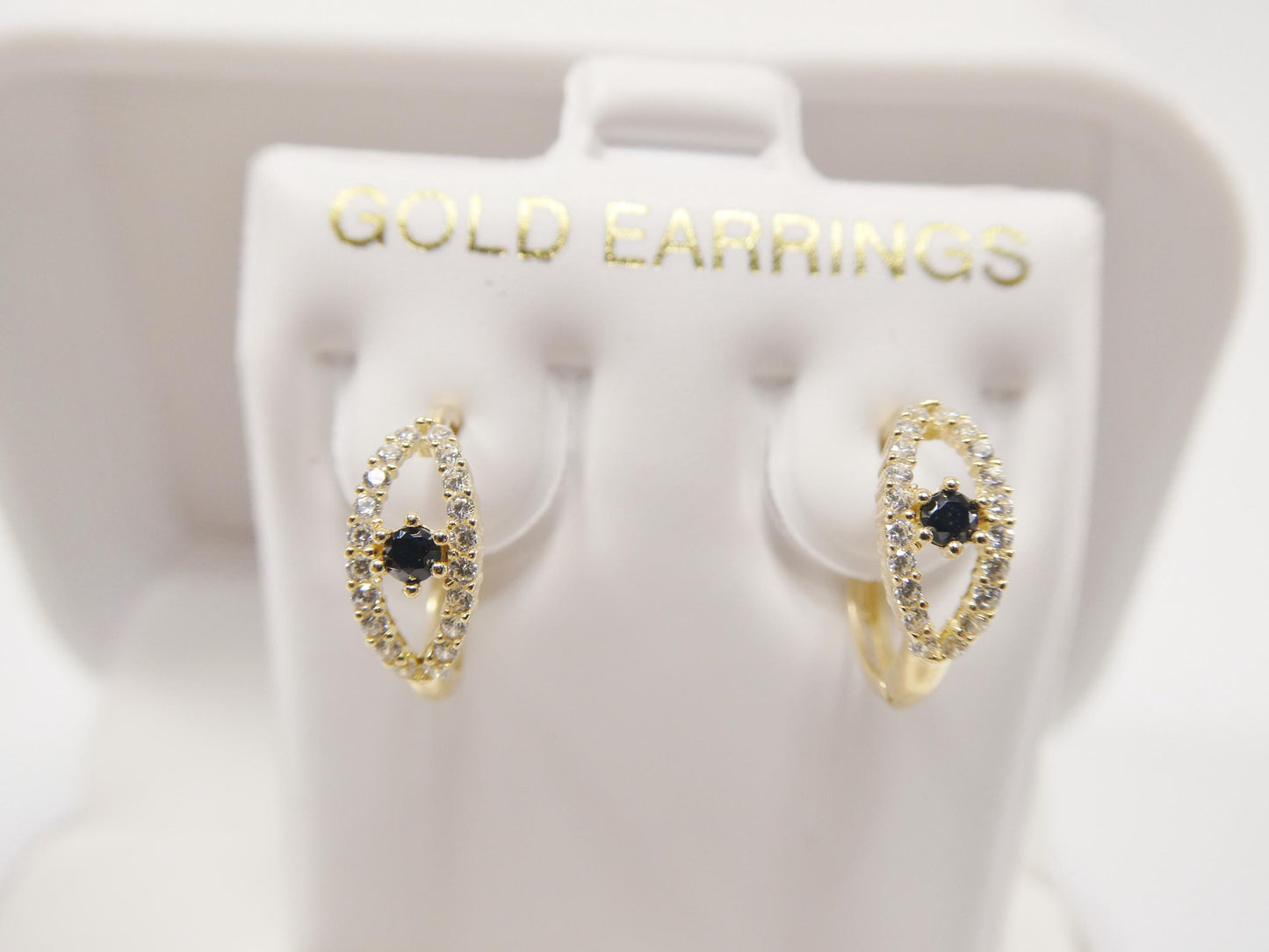 real 10k solid yellow gold evil eye hoop huggie earrings