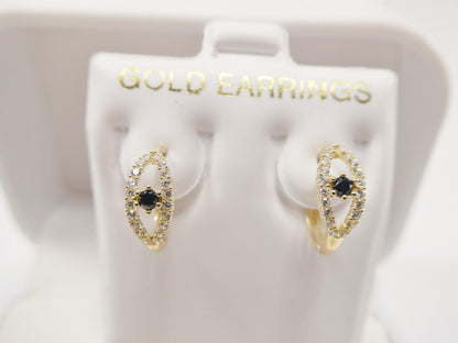 Real 10k Solid Yellow Gold Evil Eye Hoop Huggie Earrings