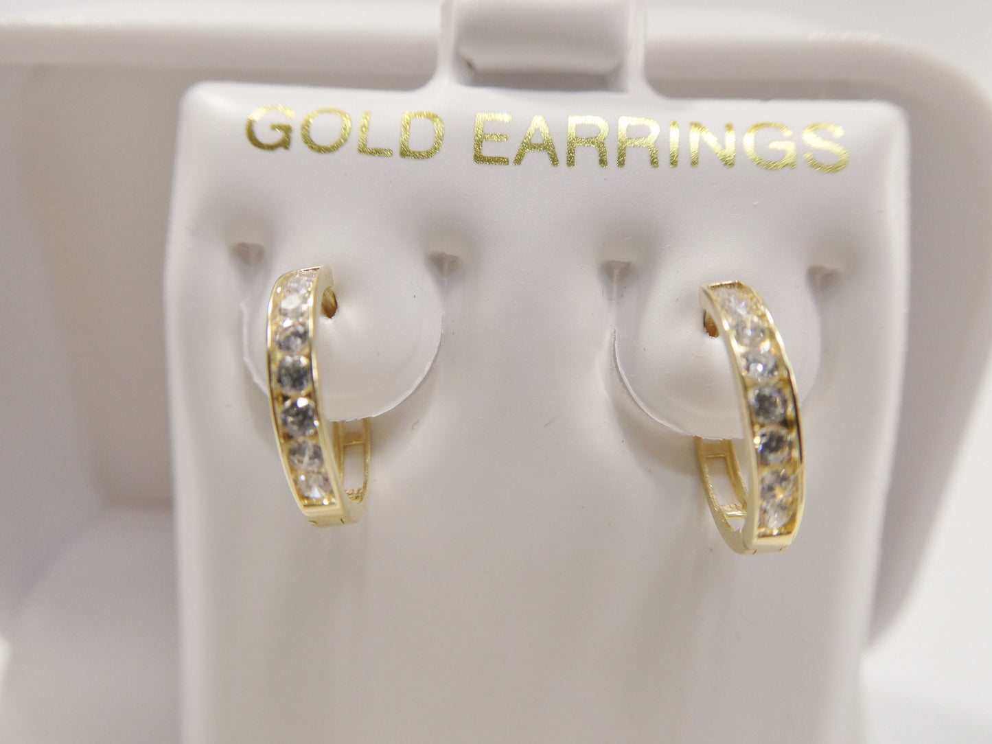 real 10k solid yellow gold cz earring / cartilage daith hoop huggie earrings