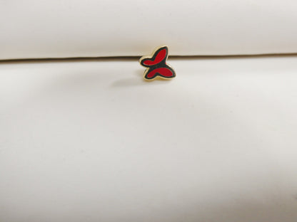 14k Real Solid Yellow Gold Red Butterfly Enamel Stud Nose Ring