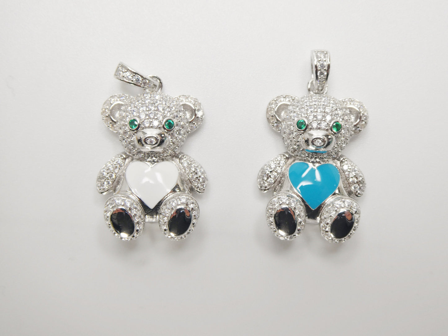 925 sterling silver enamel color teddy bear set chain and pendent