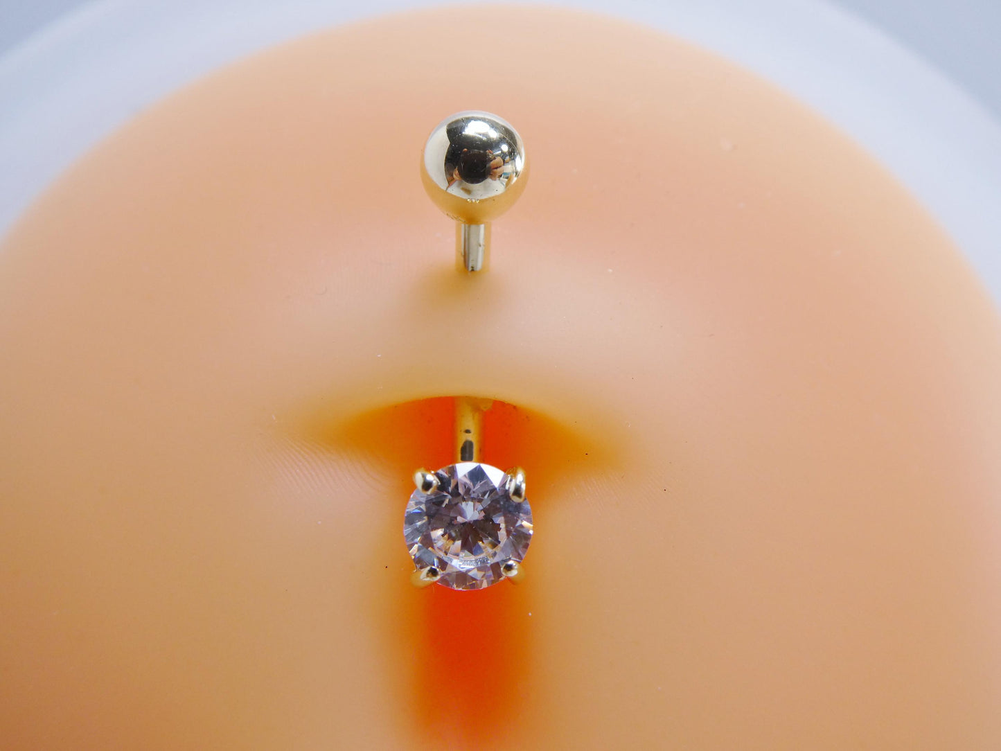 14k real solid yellow gold 5mm stone dangling belly button ring piercing