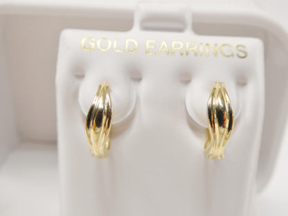 Real 10k Solid Yellow Gold Designer Hoop Huggie Earrings
