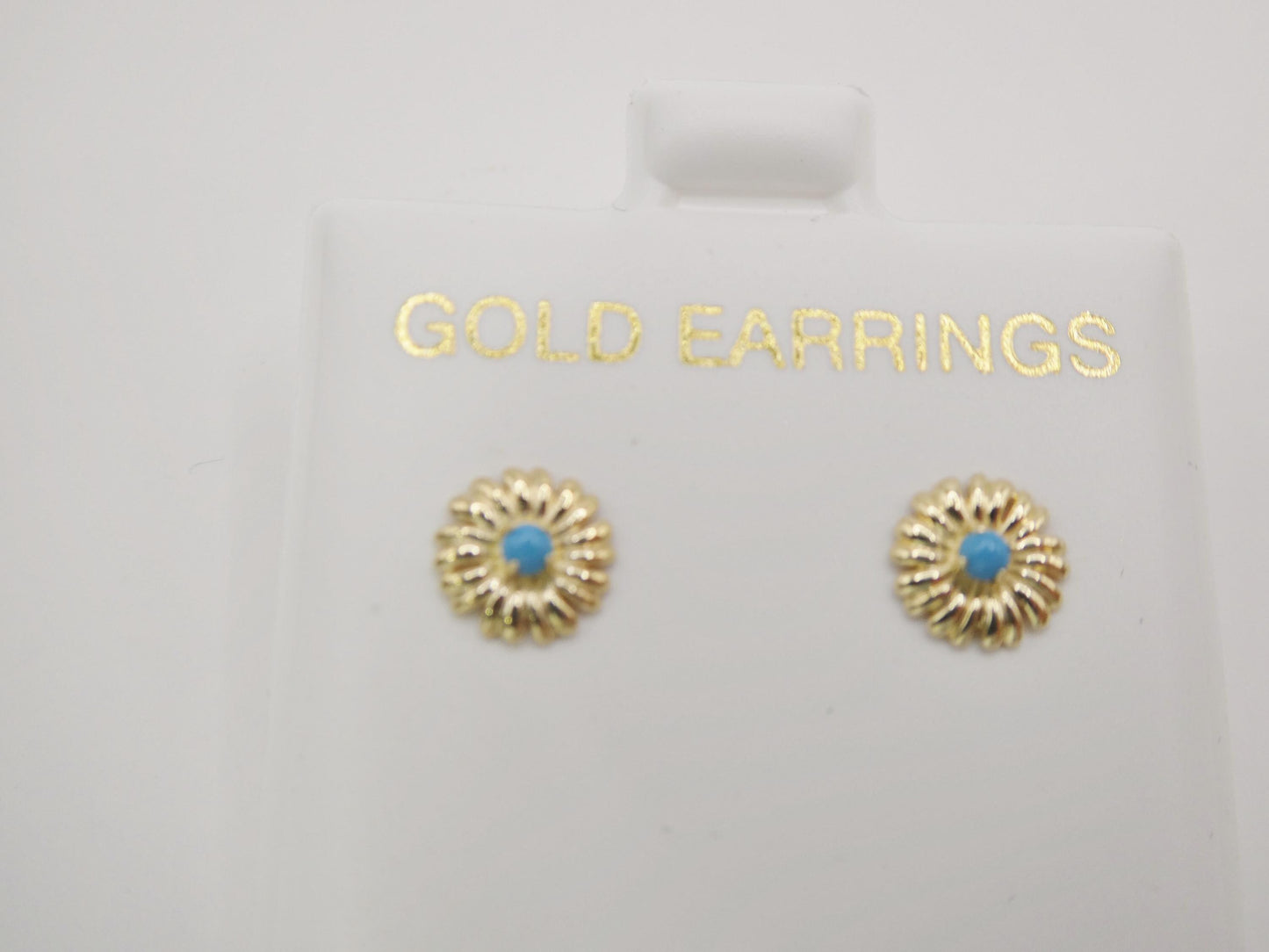 real 10k solid yellow gold turquoise floral push post earrings