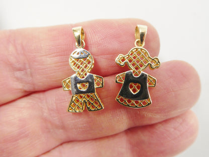 14k Real Solid Yellow Gold Two Tone Boy Girl Charm Pendent