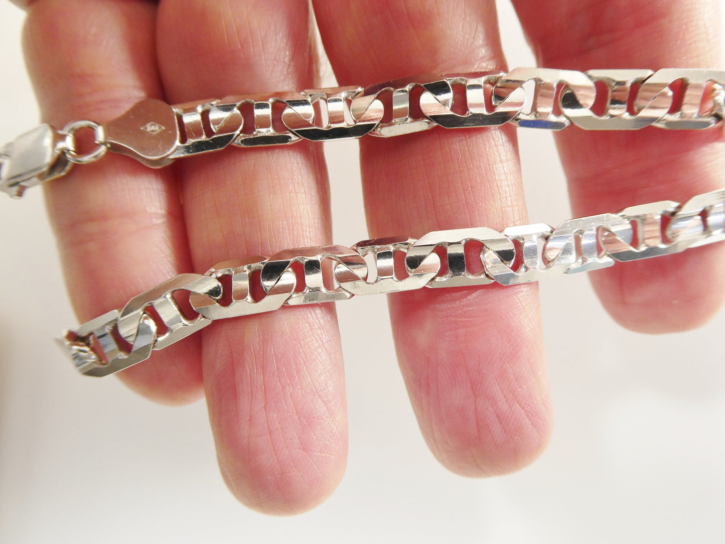6mm real solid mariner link solid 925 sterling silver men bracelet lobster lock