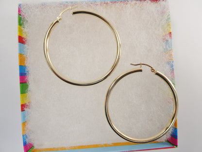 Real 10k Solid Yellow Gold Plain High Polish 45 mm Hoop Huggie Earrings