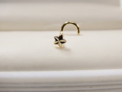 14k Real Solid Yellow Gold Twist Diamond Cut Star Stud Nose Ring