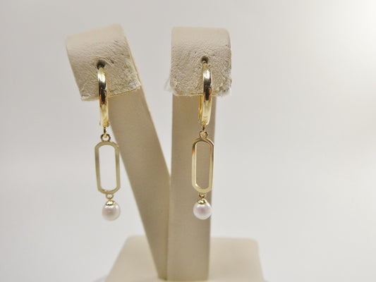 real 10k solid yellow gold paperclip pearl dropping earring