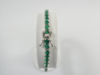 Real 925 Sterling Silver Sapphire Spinel Tennis Bracelet Box Lock Clasp