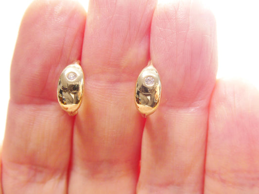 real 10k solid yellow gold designer polish hoop huggie earrings