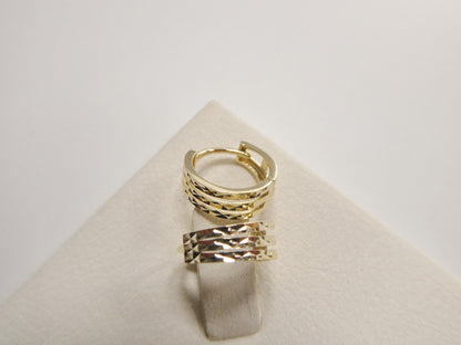 Real 10k Solid Yellow Gold Designer Diamond Cut Hoop Huggie Earrings