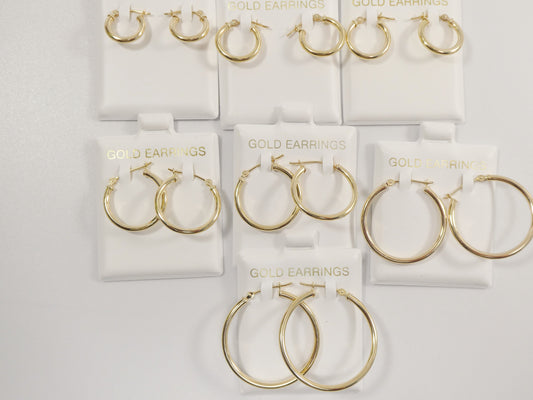 10k real solid yellow gold 2mm tube super polish hoop earrings