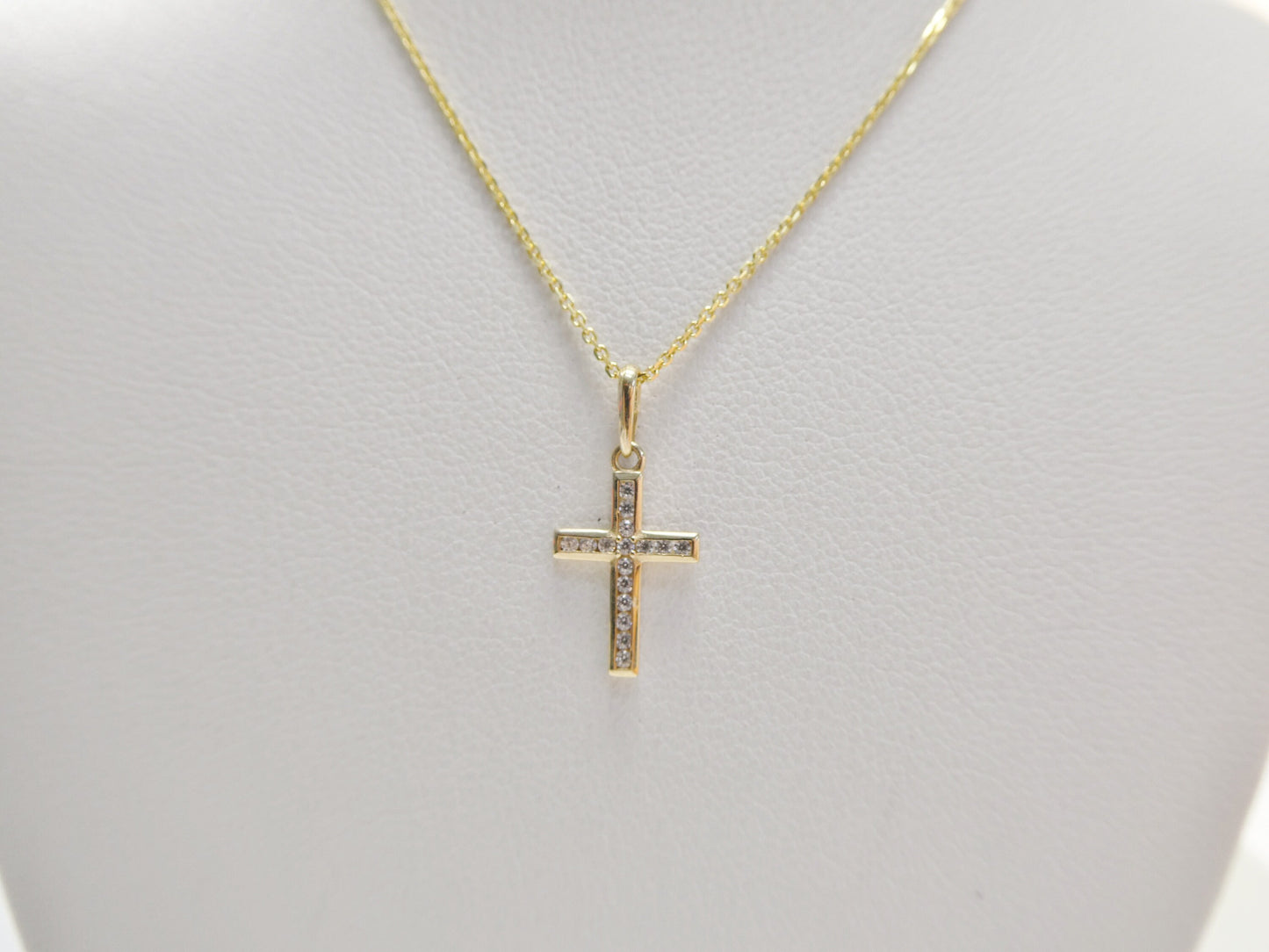 14k real solid yellow gold cross pendent and cable necklace