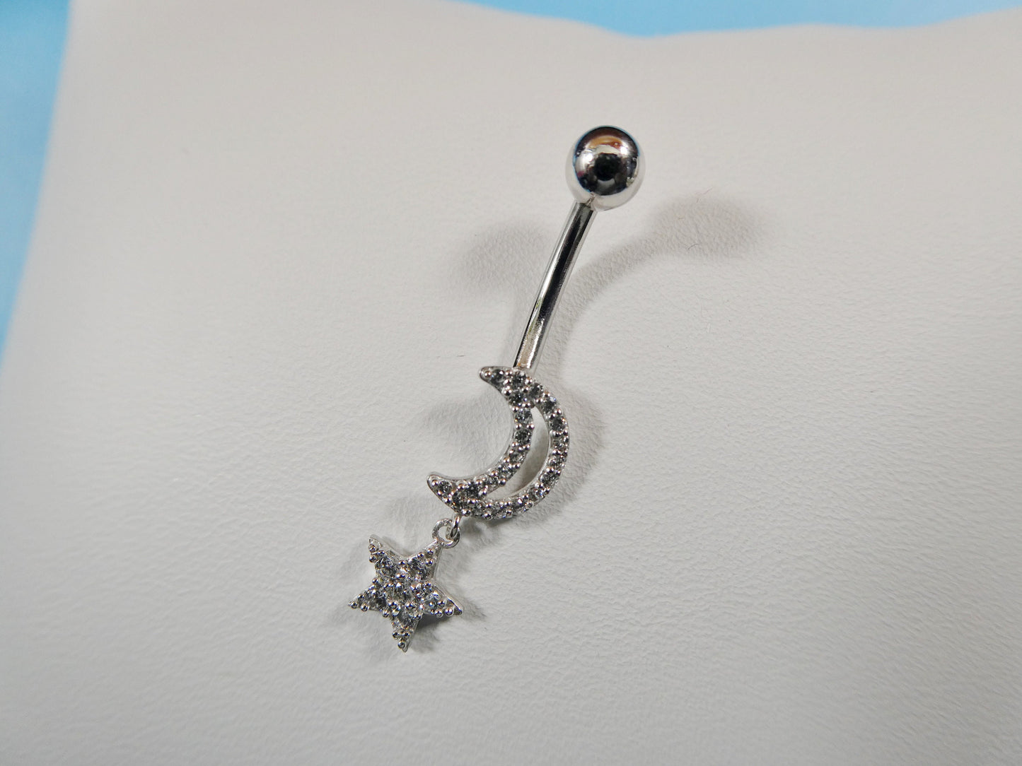 14k real solid yellow gold moon and star belly button ring piercing
