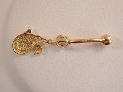 14k Real Solid Yellow Gold Dangling Duck Belly Button Ring Piercing