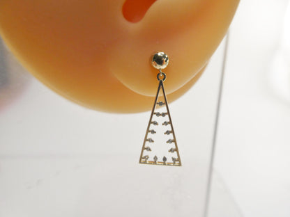 Real 10k Solid Yellow Gold Pyramid Triangle Drop Dangling Push Post Earrings
