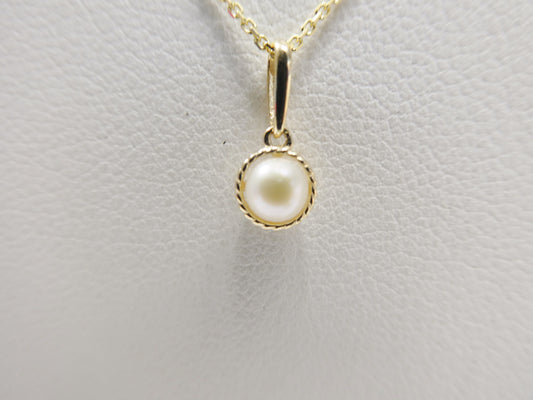 14k real solid yellow gold freshwater pearl pendent and cable necklace