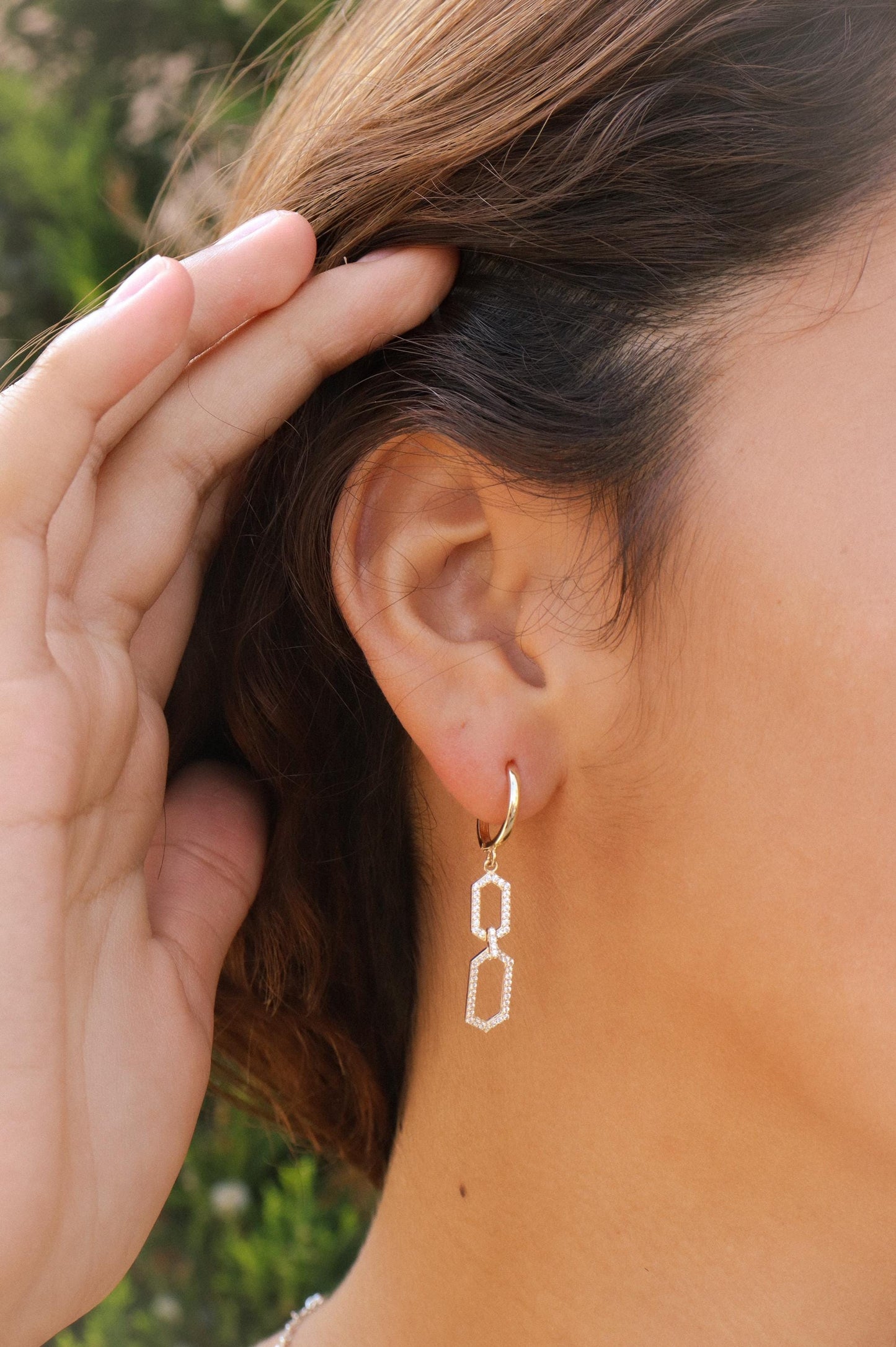 real 10k solid yellow gold paperclip dangling hoop huggie earring
