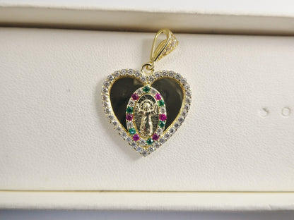 14k real solid yellow gold divino nino heart charm pendent