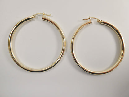 Real 10k Solid Yellow Gold Plain High Polish 45 mm Hoop Huggie Earrings