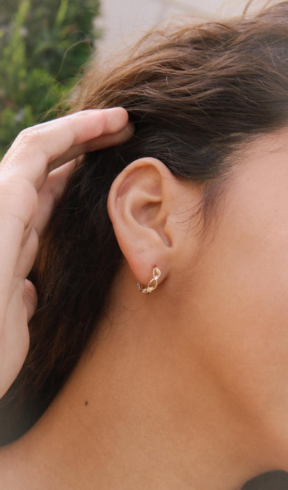 Real 10k Solid Yellow Gold Designer Hoop Huggie Earrings