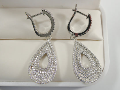 Real 925 Sterling Silver Micro Pave Setting 14k White Gold Color Finish Drop Earrings