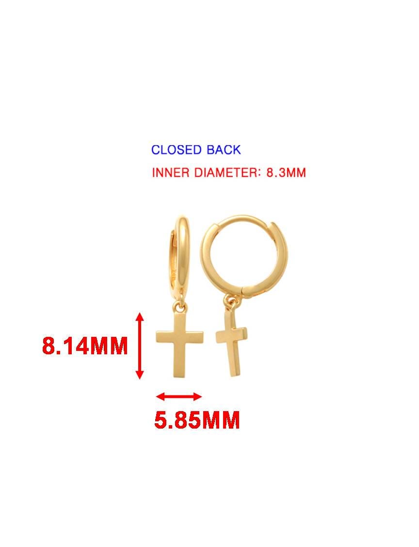 real 10k solid yellow gold cross dropping hoop huggie earrings