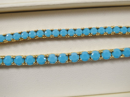 7 Inch 3mm/ 4mm Real 925 Sterling Silver Turquois Tennis Bracelet