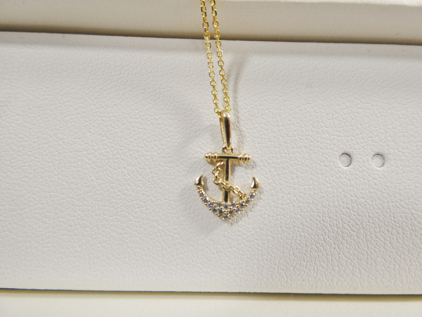 14k real solid yellow gold anchor pendent and cable necklace