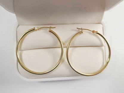 10k Real Solid Yellow Gold 2mm Tube Super Polish Hoop Earrings