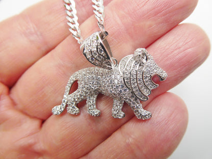 Real 925 Sterling Silver Full Stone Setting Small Lion Chain and Pendent