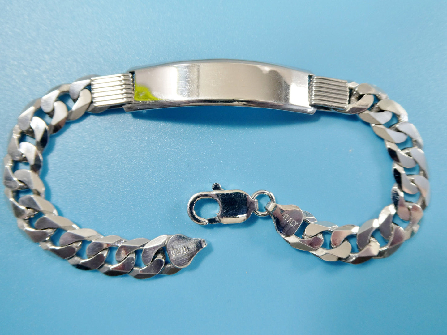 8.5 inch real 925 sterling silver solid curb men ID bracelet