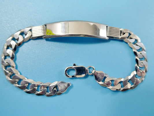 8.5 inch real 925 sterling silver solid curb men ID bracelet