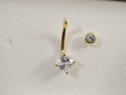 14k Real Solid Yellow Gold 5mm Square Stone Belly Button Ring Piercing