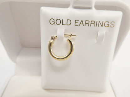 Real 10k Solid Yellow Gold Plain Polish Hoop 12mm Tube Earrings
