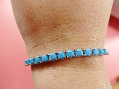 7 Inch 3mm/ 4mm Real 925 Sterling Silver Turquois Tennis Bracelet