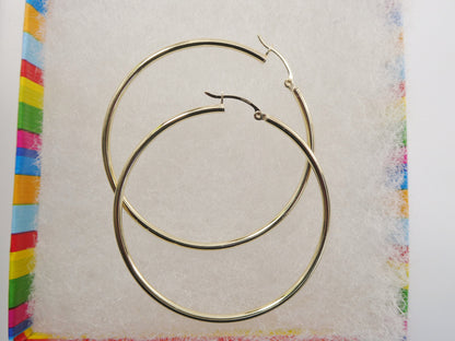 Real 10k Solid Yellow Gold Plain High Polish 50mm Hoop Earrings