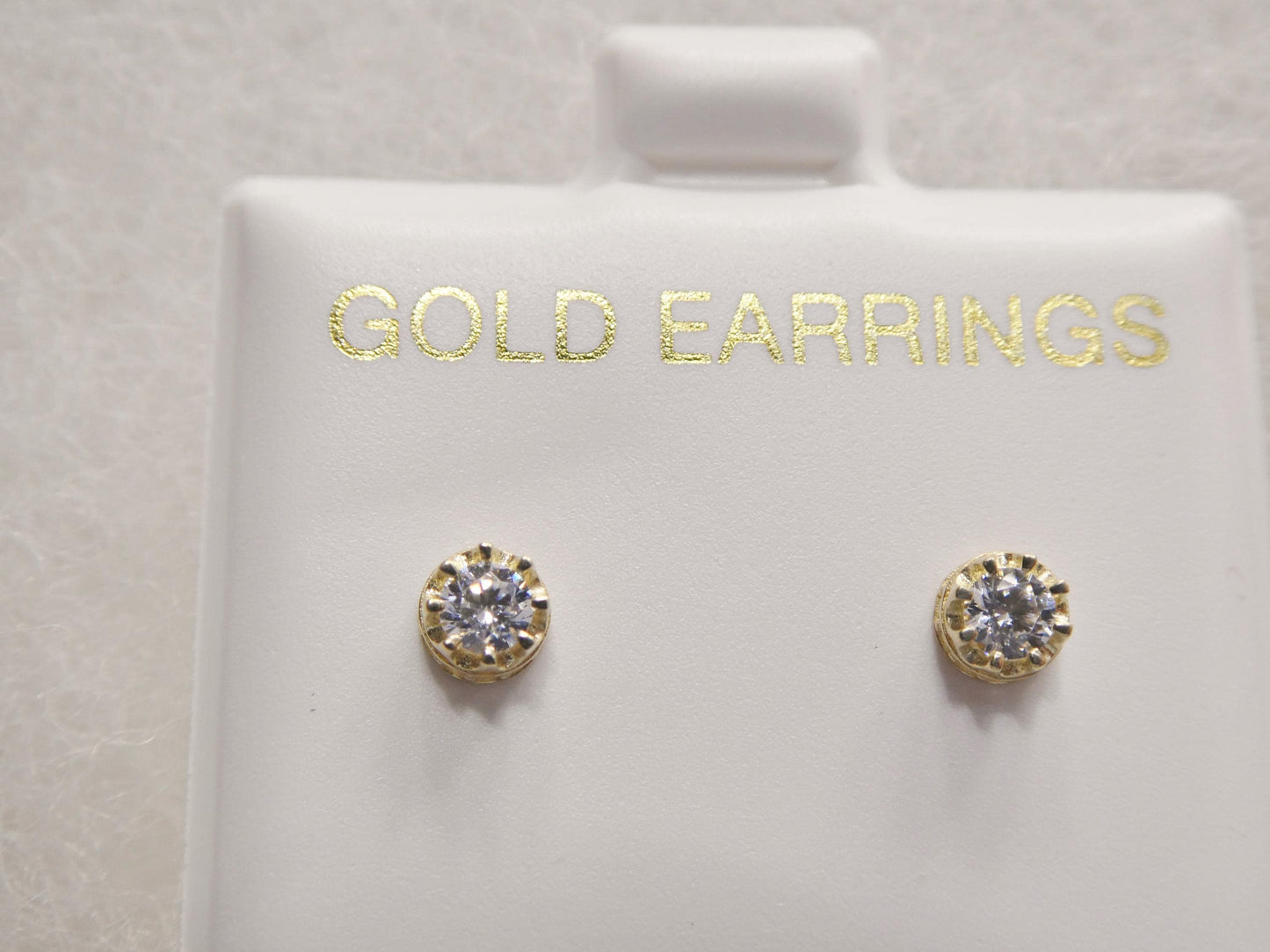 real 10k solid yellow gold small crown style push post circle stud earrings