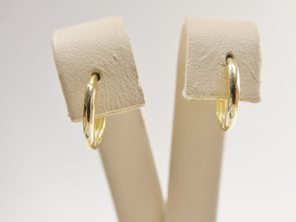 Real 10k Solid Yellow Gold 12mm High Polish Plain Hoop Huggie Earrings