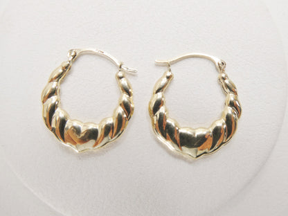 14k Real Solid Yellow Gold Small Heart Hoop Design Earrings