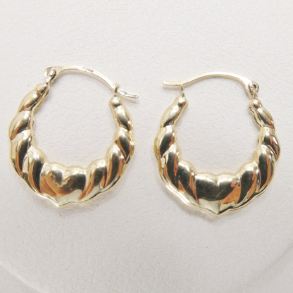 14k Real Solid Yellow Gold Small Heart Hoop Design Earrings